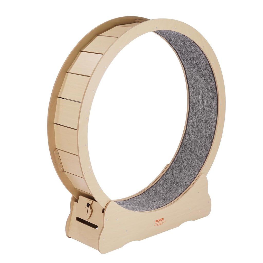 VEVOR Ruota Esercizio per Gatti in Legno, Tapis Roulant per Gatti da Interno da 132 cm, Ruota per Gatti con Moquette Rimovibile e Bacchetta Giocattolo per Gatti per Corsa/Camminata/Esercizio, Adatta per la Maggior Parte dei Gatti Fino a 13 kg