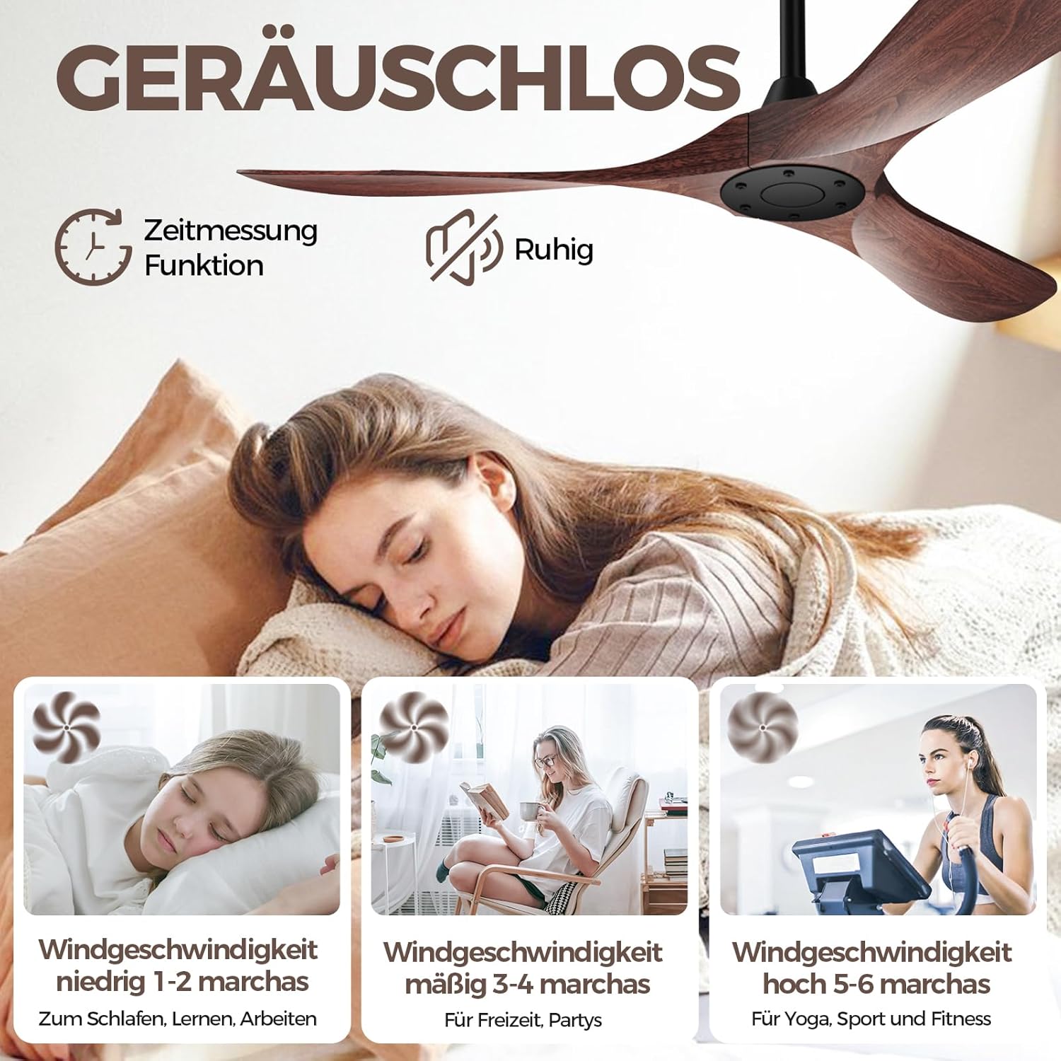 Biukis - Ventilatore da soffitto da 152 cm con telecomando, 6 velocità, motore DC reversibile per uso tutto l'anno, adatto per esterni, giardino, soggiorno, camera da letto – Noce