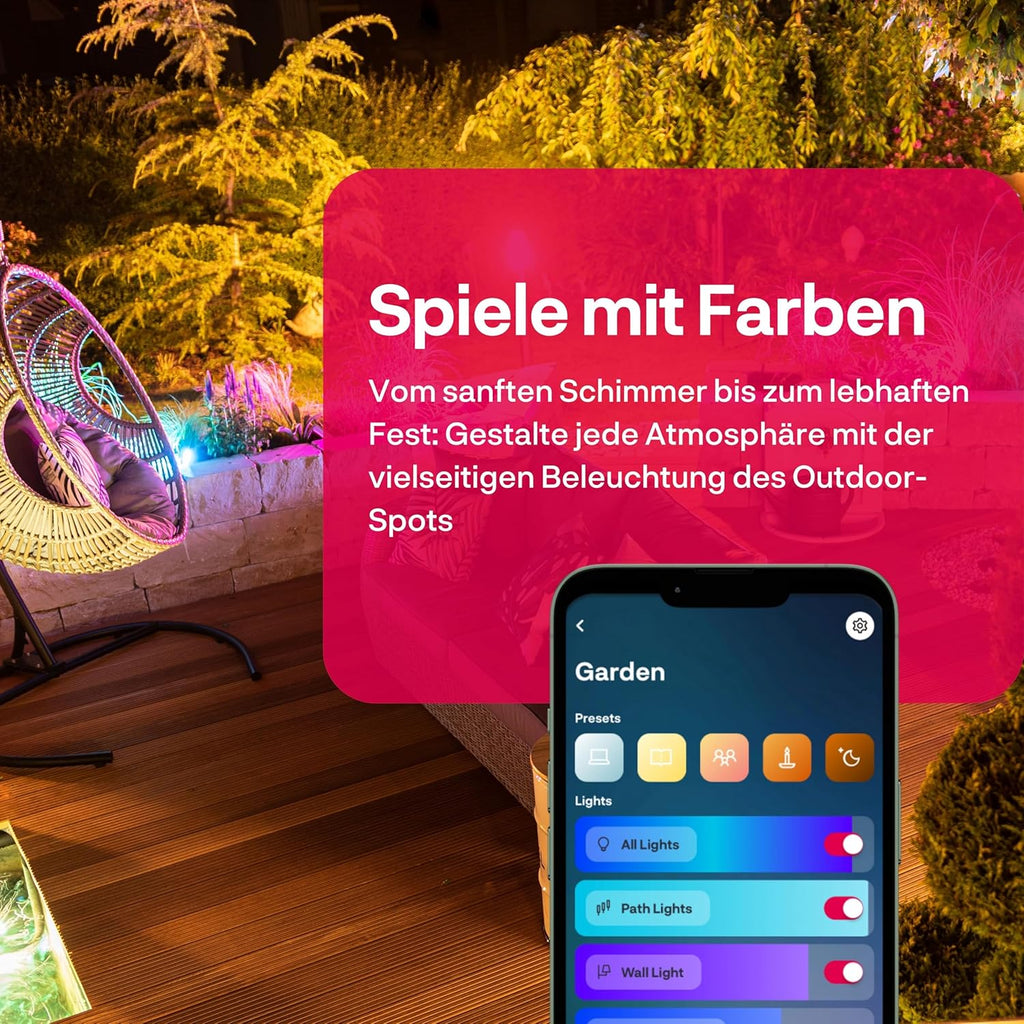 innr Smart Gartenstrahler, Zigbee, Funktioniert mit Hue* und Alexa (Bridge erforderlich), White & Color, LED Strahler, Spotlicht außen, Außenlampe, IP67 wasserdicht, Komplettset (3-Pack)