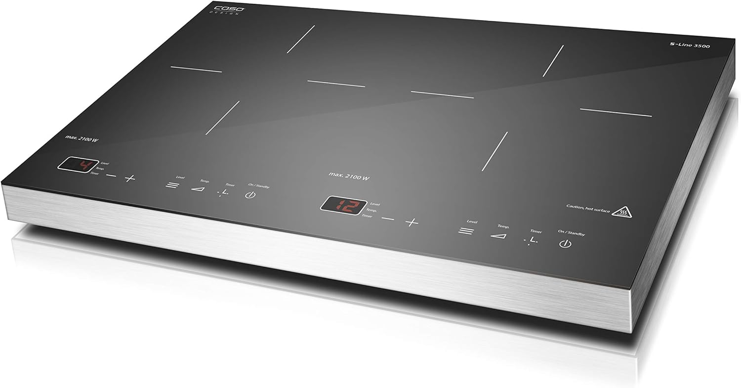 CASO S-Line 3500 - Mobiles Doppel- Induktionskochfeld,Testurteil: Sehr Gut, max. 3500 Watt, Temperatur 60-240°C, 12 Leistungsstufen, für Topfgrößen bis 22cm