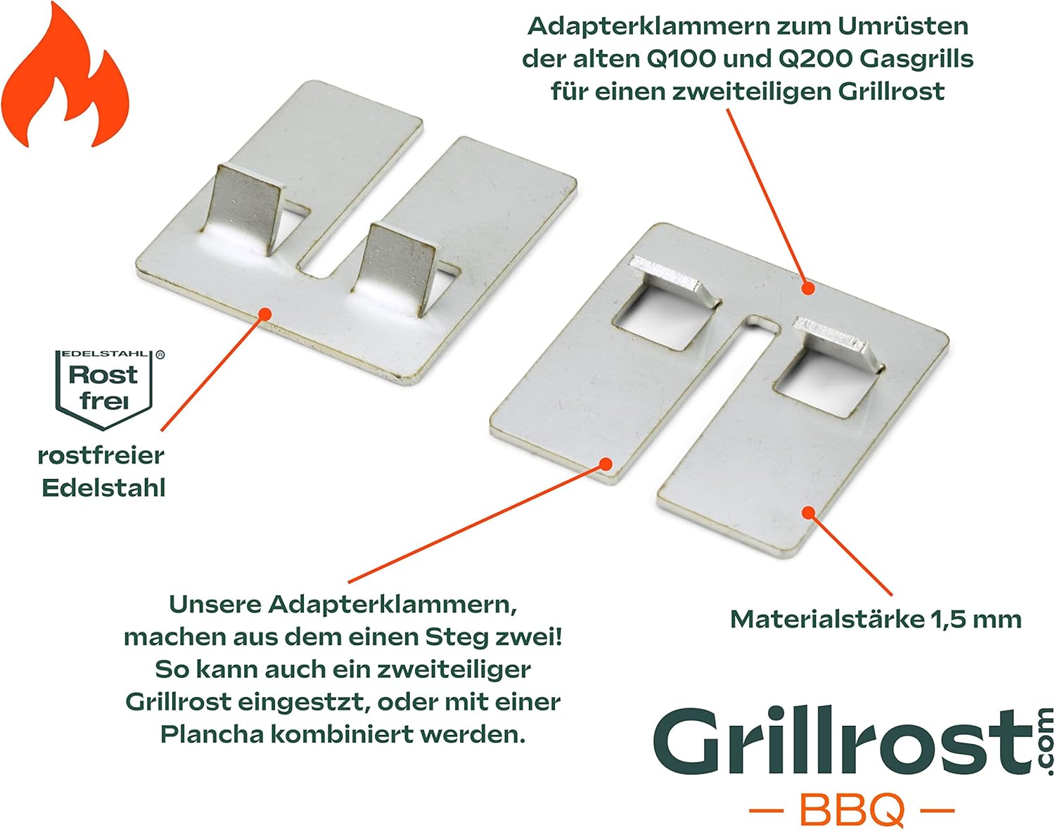 Griglie in acciaio inox per Weber Q300/3000 | lavabili in lavastoviglie - set da 2 pezzi