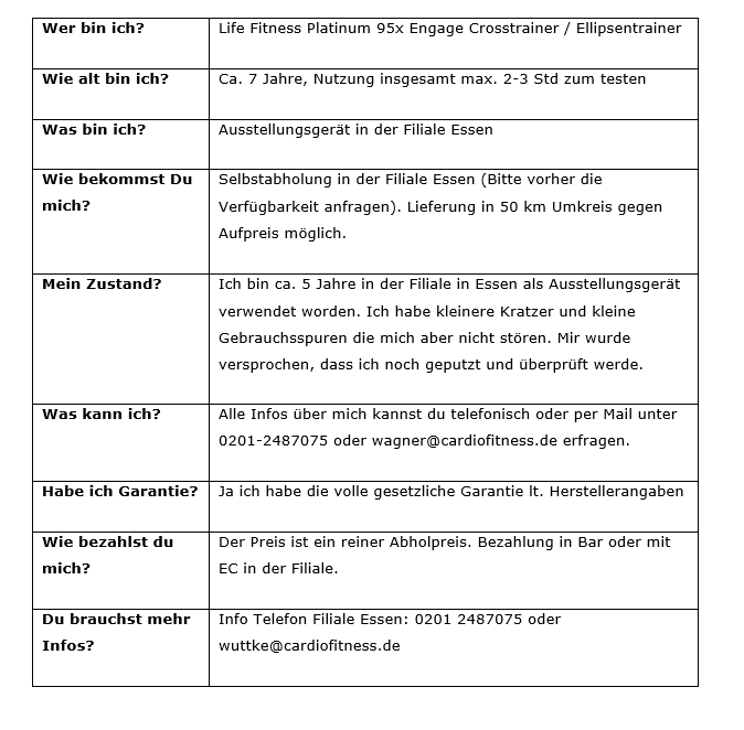 Life Fitness Crosstrainer 95X Engage Gebrauchtgert Filiale Nürnberg