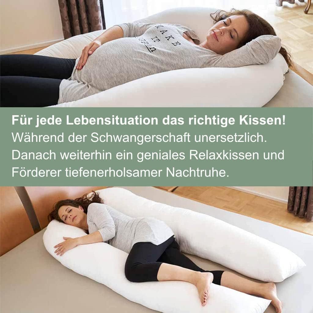 Traumreiter Visco XXL Seitenschläferkissen mit Bezug Baumwolle Graphit Grau, Hybrid Kissen + 1cm Memory Foam, U förmiges Schwangerschaftskissen Gel Body Pillow Komfortkissen Ergonomie Zertifiziert