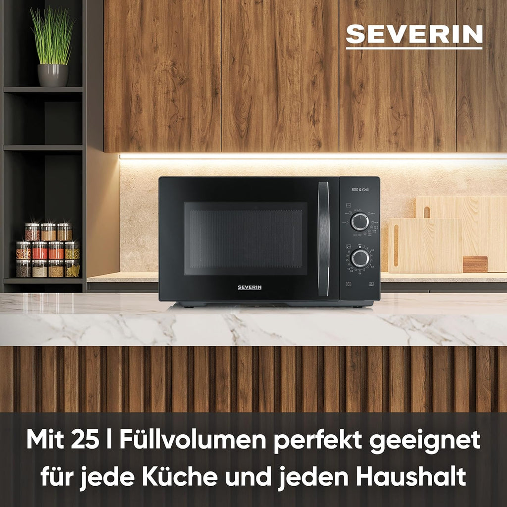 SEVERIN 2-in-1 Mikrowelle mit Grill 800 W, Grillofen mit 25 L Kapazitt und 9 Leistungsstufen, Mikrowelle mit Grillrost und Drehteller, silber, MW 7785