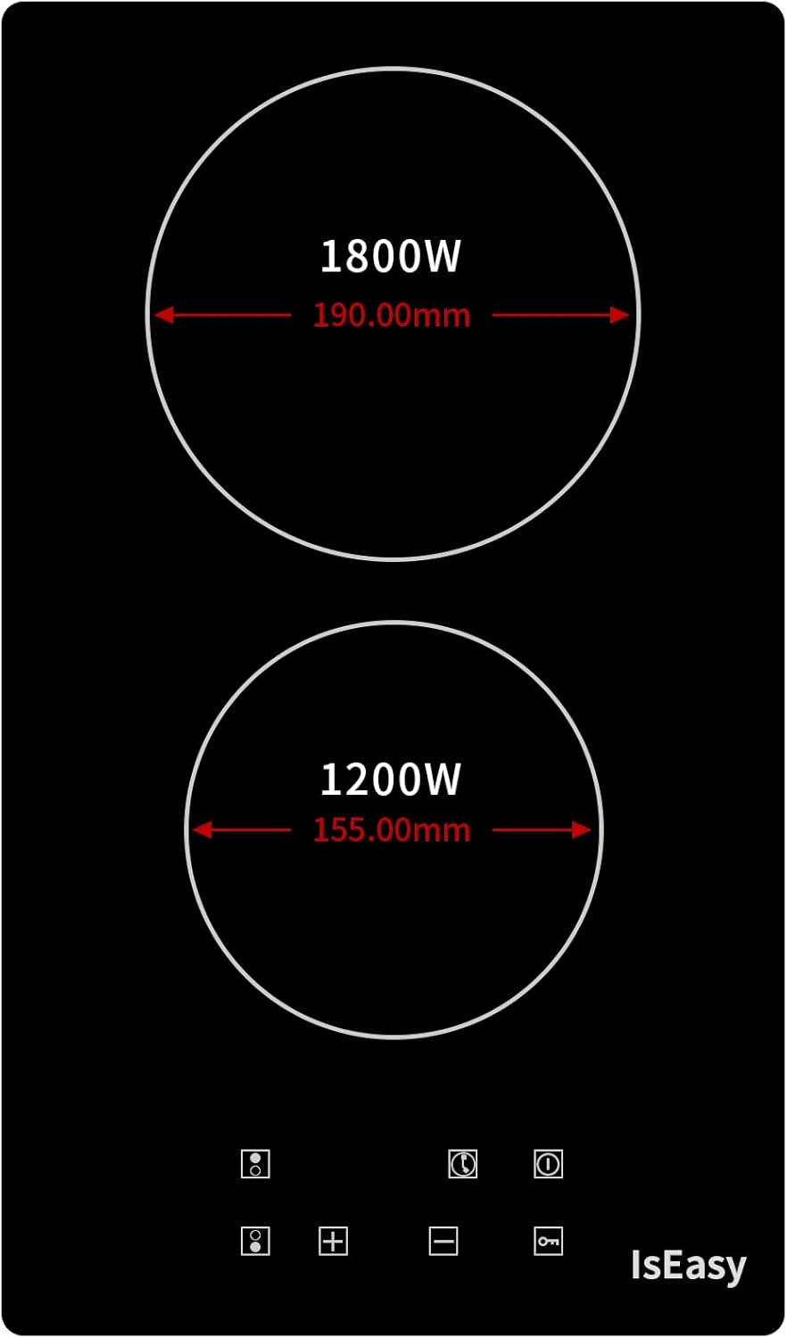 IsEasy 4 Zonen Einbau Induktionskochfeld mit 9 Leistungsstufen &1-99Min Timer, Boost-Funktion, Induktionskochplatte, Induktion Herdplatte mit 4 Platten, 60cm, 6800W, Schwarz