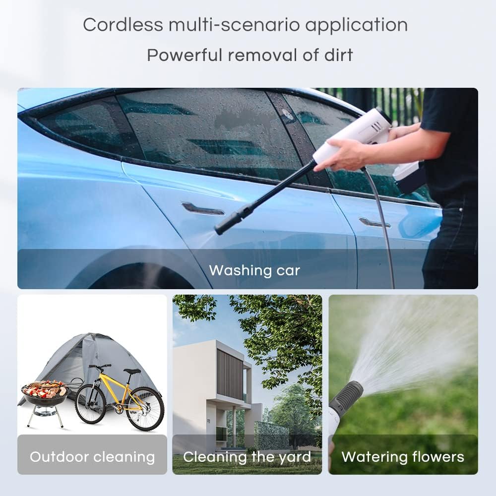 Bamboosang Idropulitrice a batteria 21V: kit pistola di lavaggio elettrica 30Bar 435PSI con batteria 4.0Ah e caricabatterie per la pulizia di auto, giardini e terrazze Bianco