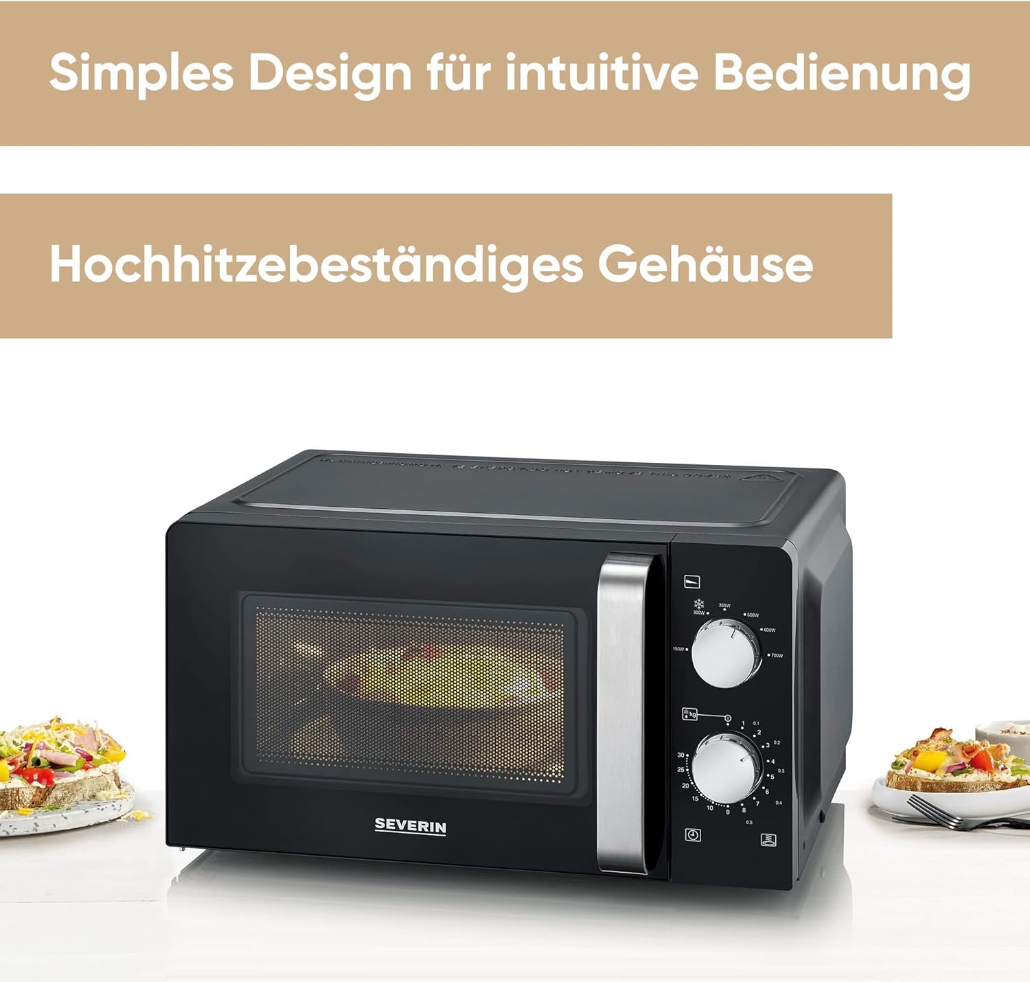 SEVERIN Forno a microonde Solo, Forno a microonde per scongelare e riscaldare, Microonde con piatto girevole per una distribuzione uniforme del calore, nero, MW 7886