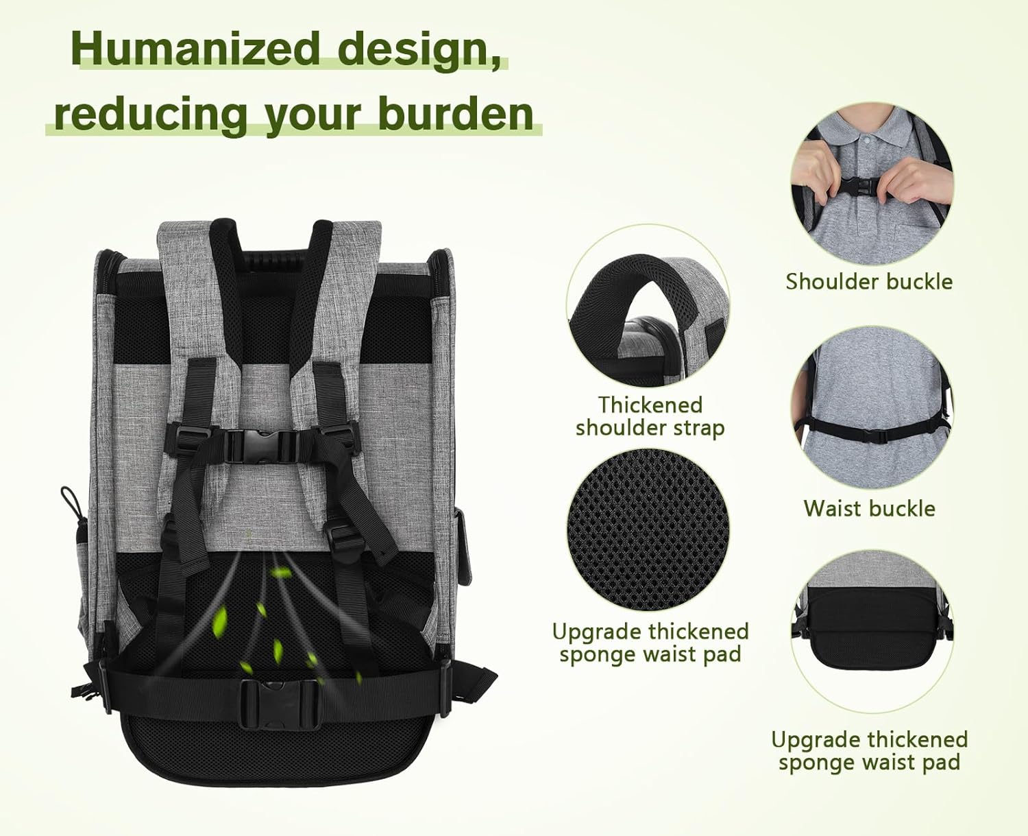 pecute Hunderucksack Erweiterbar, Faltbar Katzenrucksack Katzen mit Anti-offener Reiverschluss, Rucksack Hund mit Netz Fenster Grau XL, für Hunde Katzen Haustiere (40 * 33 * 49cm)