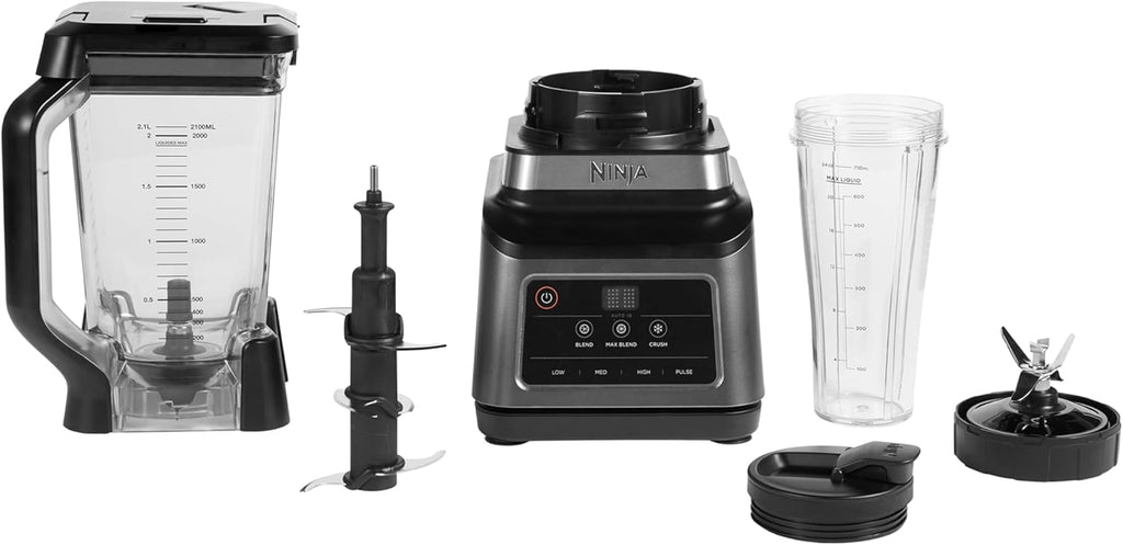 Ninja 2-in-1 Mixer mit 3 Programmen; Mixen, Max Mixen und Zerkleinern & 4 manuellen Einstellungen, 2,1L Krug & 700ml Becher, 1200W, spülmaschinenfest, Auto-iQ, Schwarz BN750EU