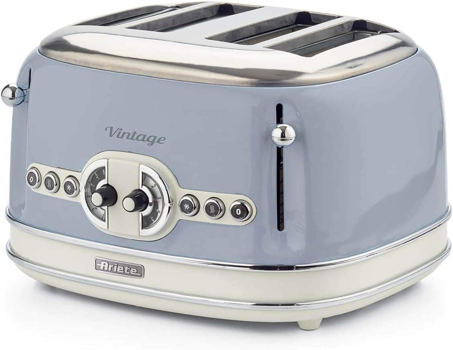 Ariete Vintage 156, 4-Scheiben-Toaster, Retro Toaster mit 6 Toaststufen, Automatischer Auswurf, Auftaufunktion, Herausnehmbares Krümelfach, Gehuse aus Edelstahl, 1600W, Beige