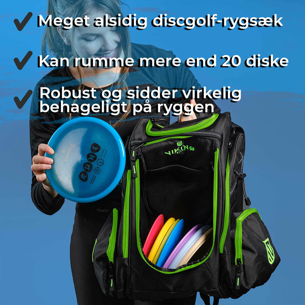 Viking Discs Rucksack Pro, zaino da disc golf, nero/lime