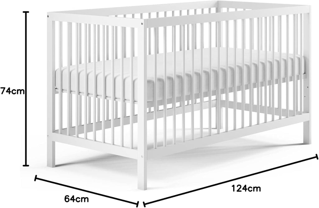 Kids Collective Lettino per neonati 60x120 regolabile in altezza e sponde rimovibili, opzionale con cassetto e materasso | Legno di faggio bianco molto stabile Prodotto in Europa