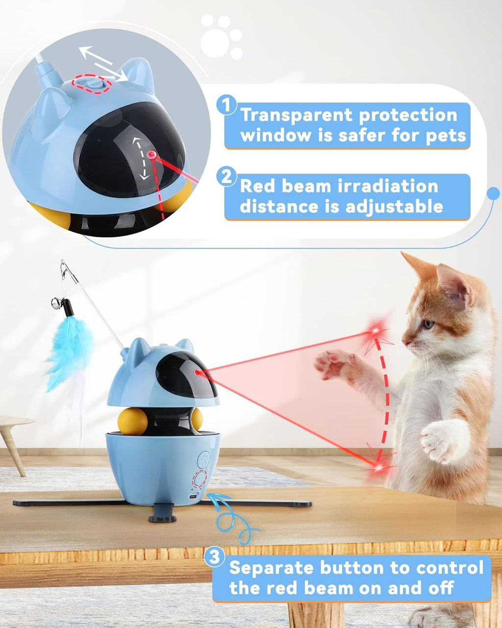 PETTOM Katzenspielzeug Selbstbeschftigung, 3-in-1 Katzenspielzeug Elektrisch Automatisch, Interaktives Spielzeug für Katzen USB Aufladbar