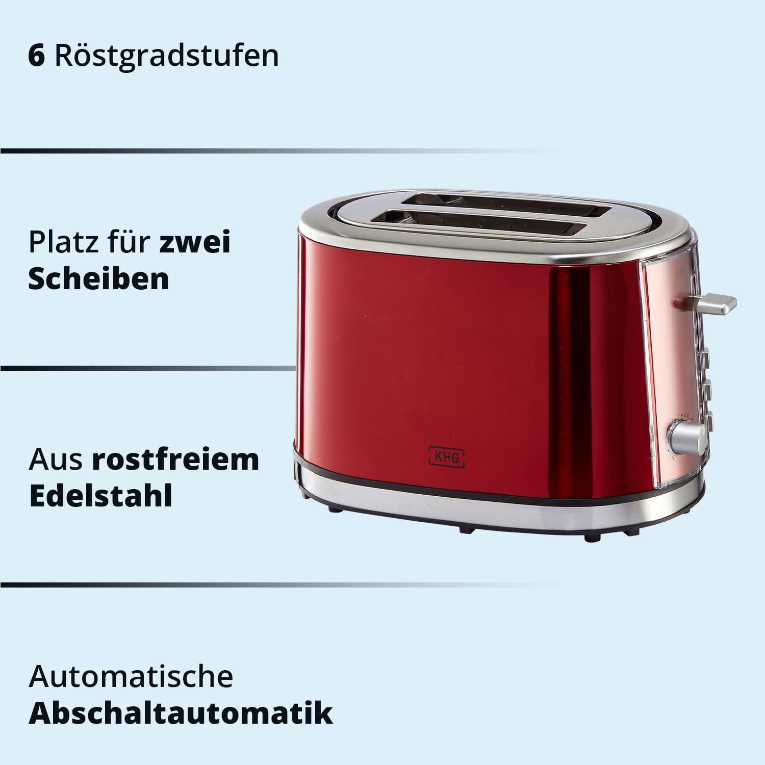 KHG Frühstücksset Wasserkocher, Toaster & Kaffeemaschine in Rot, Edelstahl Metallic Chrom, 1,7l Kapazität, 2 Toast Scheiben & 12 Tassen Kaffee, Kontrollleuchten, Wasserstandsanzeigen, Permanentfilter