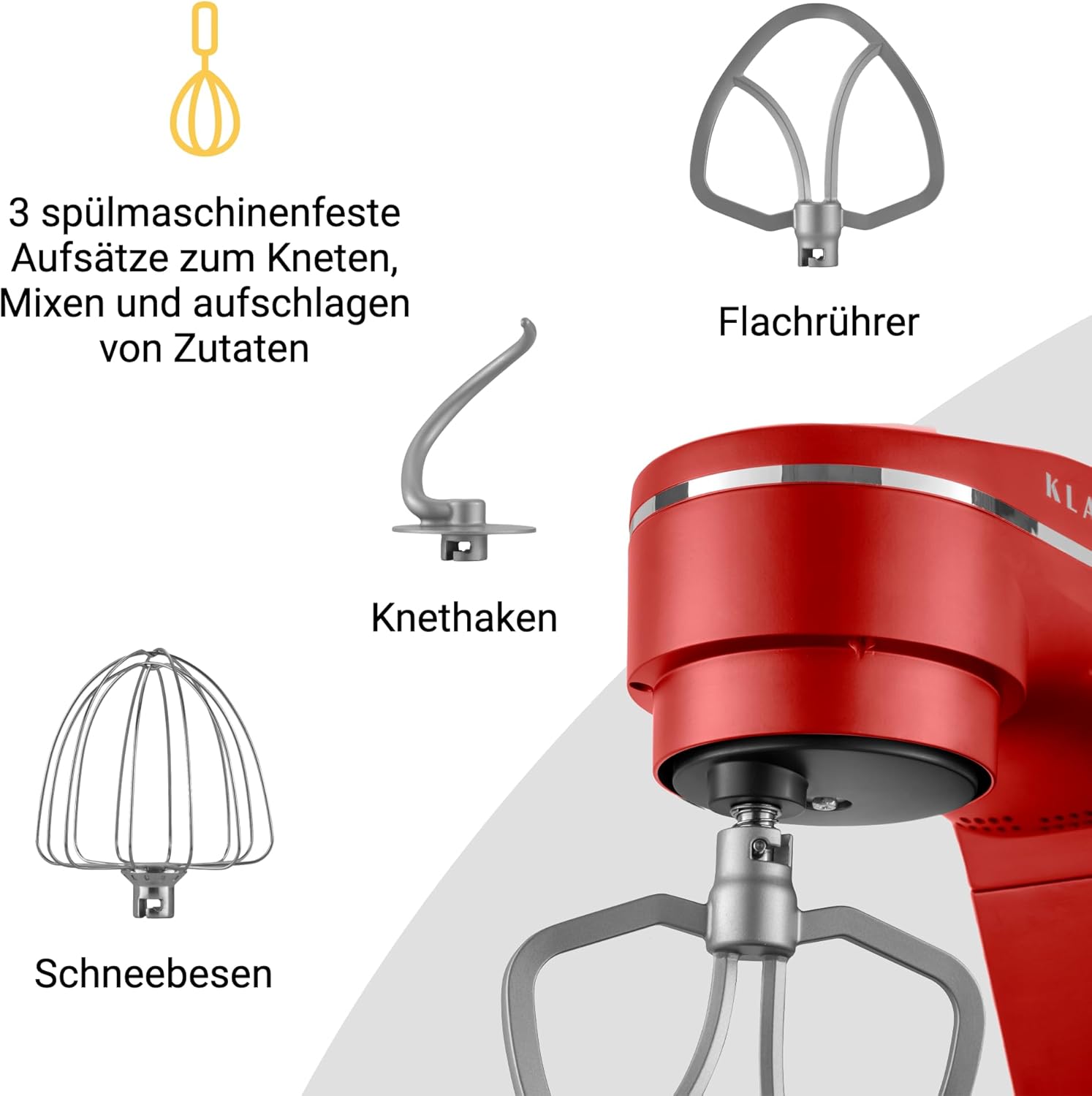 KLAMER Robot da Cucina 1800W, Impastatrice per Pane con Ciotola in Acciaio Inox da 6 L, 10 Velocità con Timer, Movimento Planetario, Frusta a Filo, Gancio Impastatore, Frusta Piatta e Coperchio Paraspruzzi (nero)