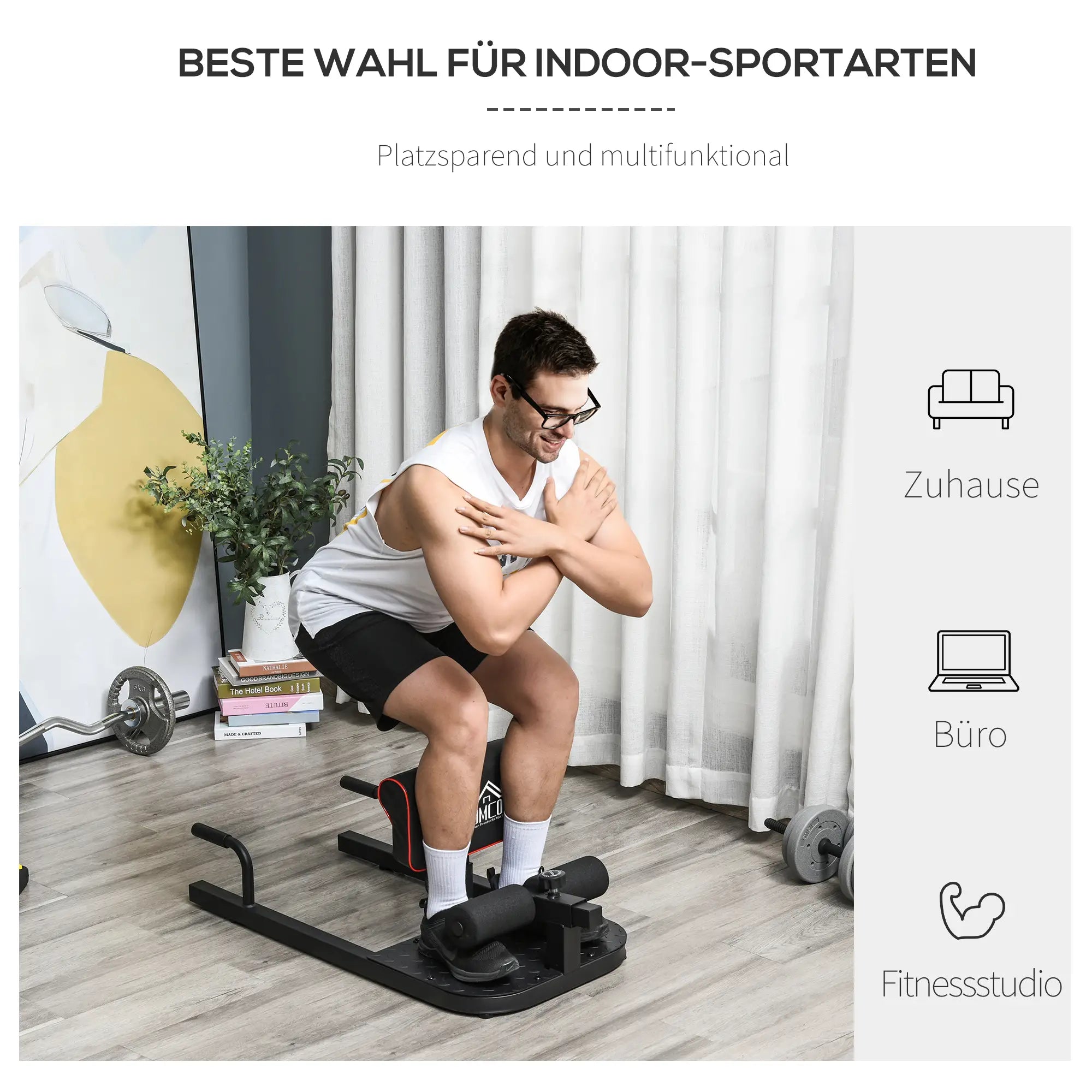 HOMCOM Sissy Squat 3 in 1, attrezzo per addominali e maniglie per flessioni, altezza regolabile