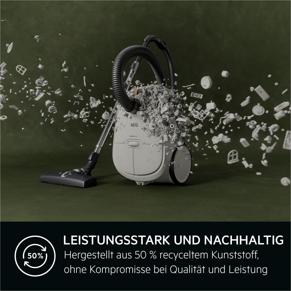 AEG CLEAN 6000 AB61C2DB Aspirapolvere con sacco / elevata potenza di aspirazione / include bocchetta per imbottiti / 50% plastica riciclata / ideale per proprietari di animali domestici / pulizia di tappezzeria / cavo da 12 m / 750 W / Blu
