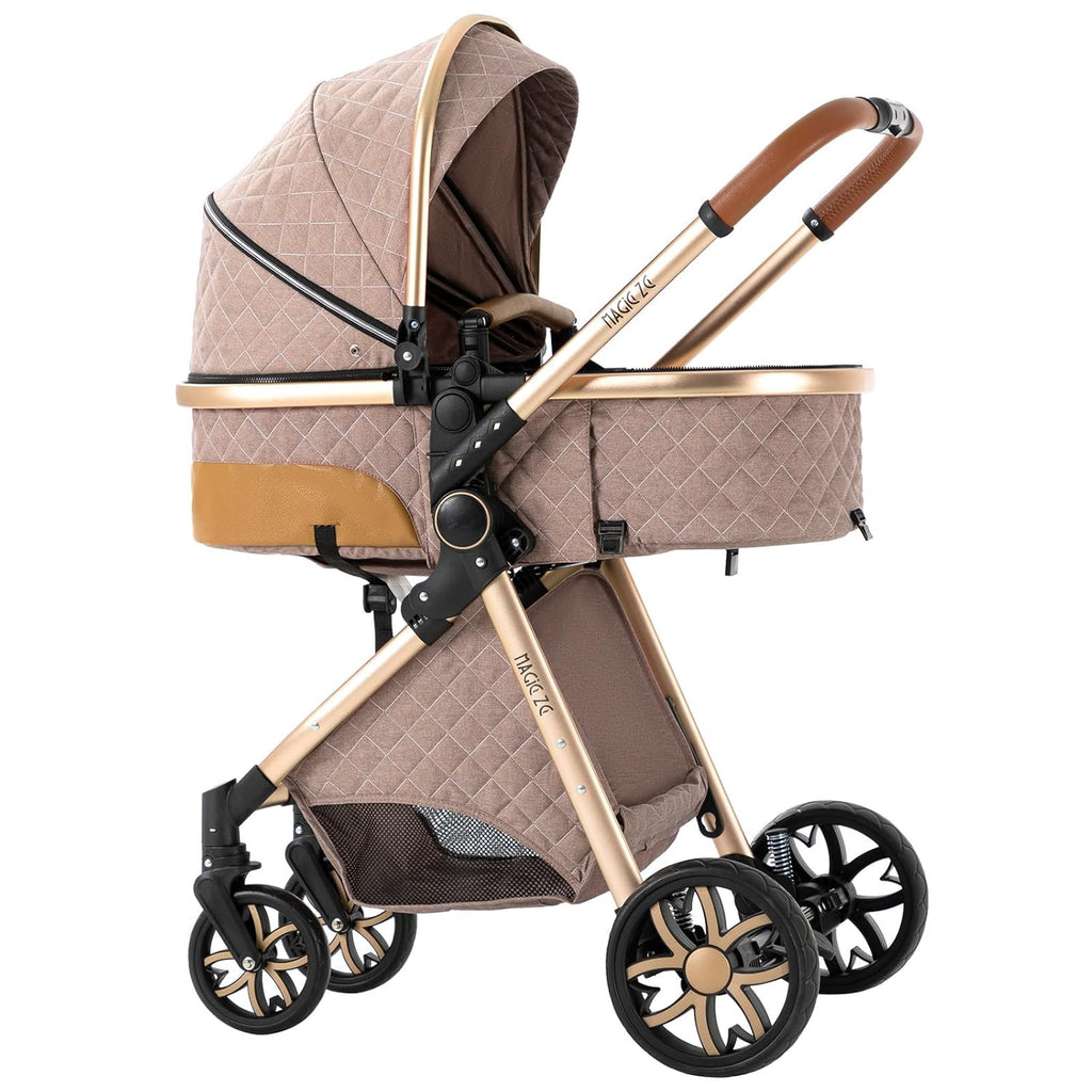 Sianldcone Passeggino 3 in 1, Set Passeggino con Tessuti di Alta Qualità, Sistemi di Viaggio con Spinta Reversibile, Passeggino Combinato a Vista Aperta Set Completo 3 in 1 (V9 Cachi)