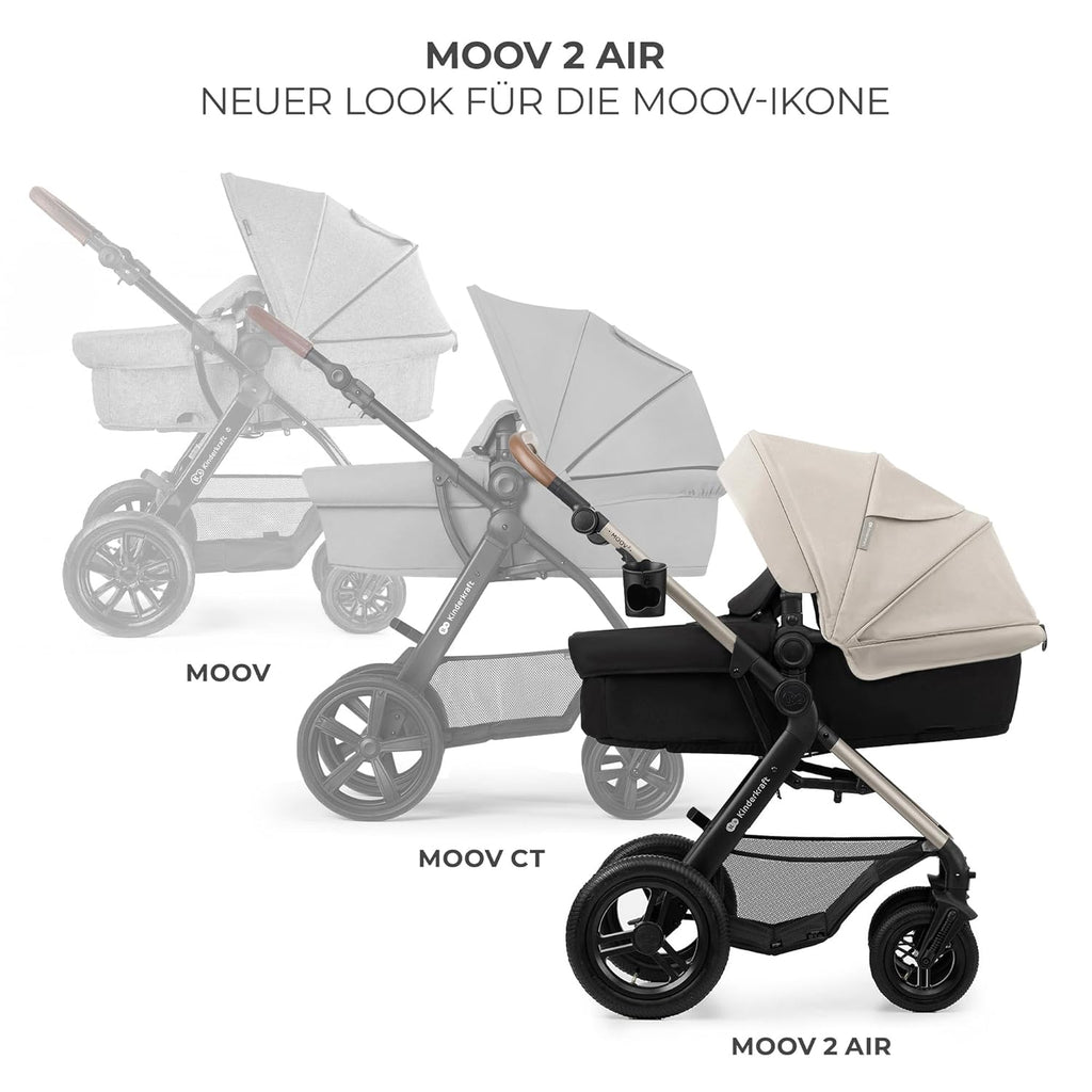 Kinderkraft MOOV2 AIR Passeggino 3 in 1 Set Passeggino fino a 26 kg con seggiolino auto I-SIZE 40-75 cm, funzione passeggino, schienale reclinabile, ampia capottina estensibile, ruote gonfiabili, nero