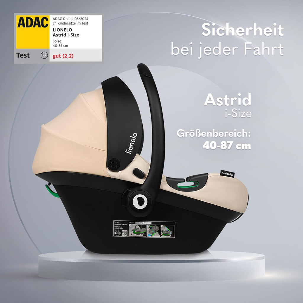 LIONELO ASTRID i-Size SET Seggiolino Auto con Base 40-87 cm Ovetto ISOFIX, Cinture a 3 Punti, Protezione Laterale, Riduttore Dri-Seat, i-Size R129