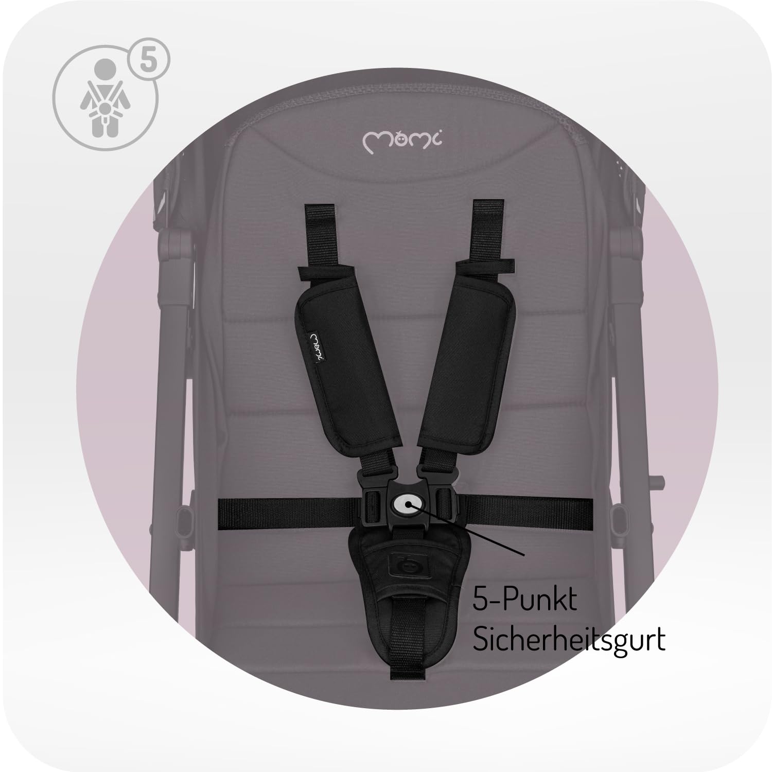 MOMI ESTELLE Kinderwagen für Kinder ab 6 Monat bis zu max körpergewicht von 15 kg, klappbar auf die Maße 65 x 51 x 21 cm, gewicht 7,5 kg, 5-Punkt-Sicherheitsgurt, koffer, grau-gold, Räder 6''/6,5''