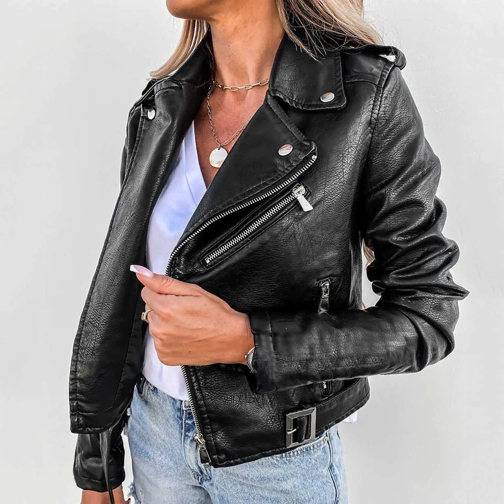 Lssige Damen-Bikerjacke mit Revers