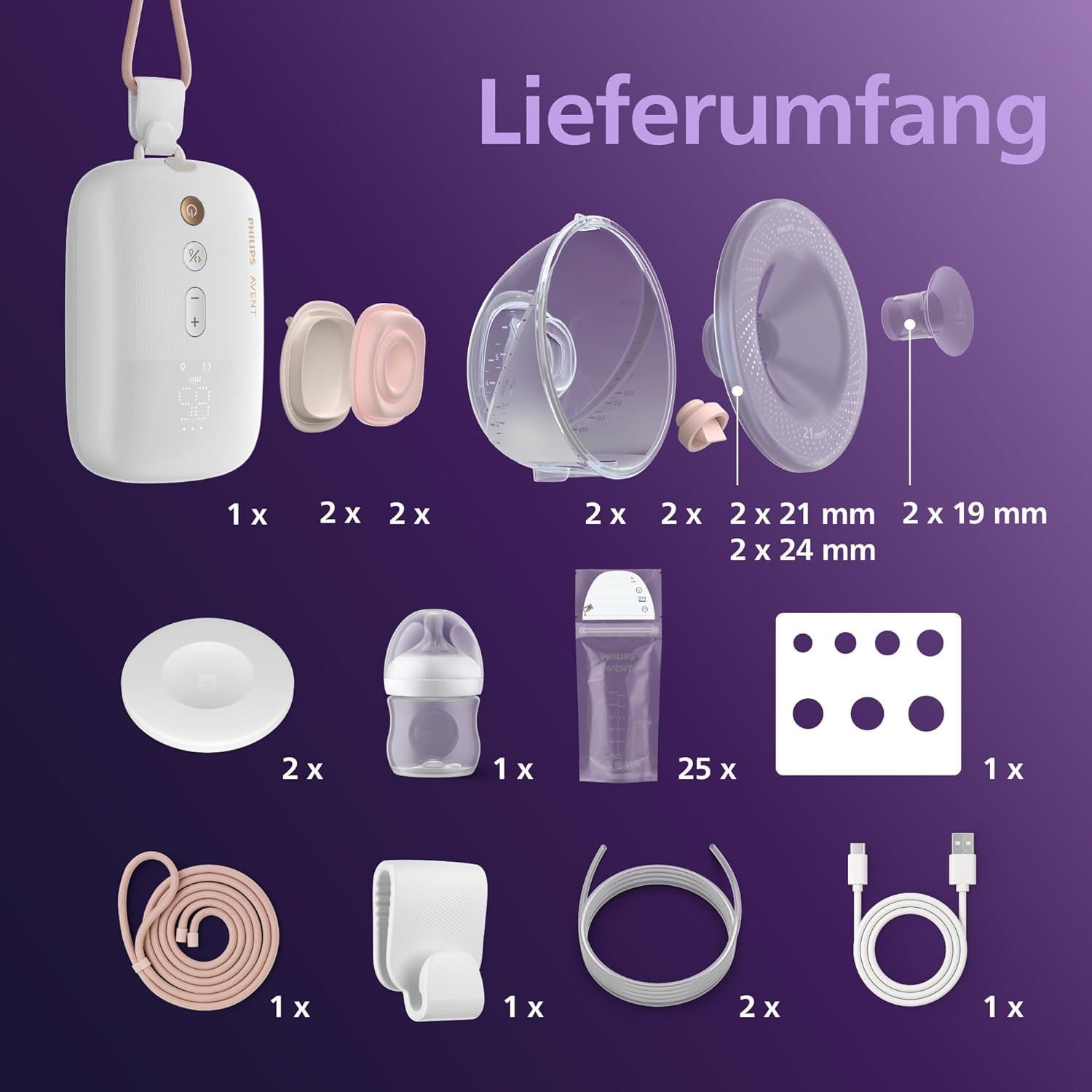 Philips Avent Set di base per tiralatte a mani libere, motore di livello ospedaliero, riproduce il ritmo di suzione del bambino, fino a 85 cicli al minuto, modello SCD553/11