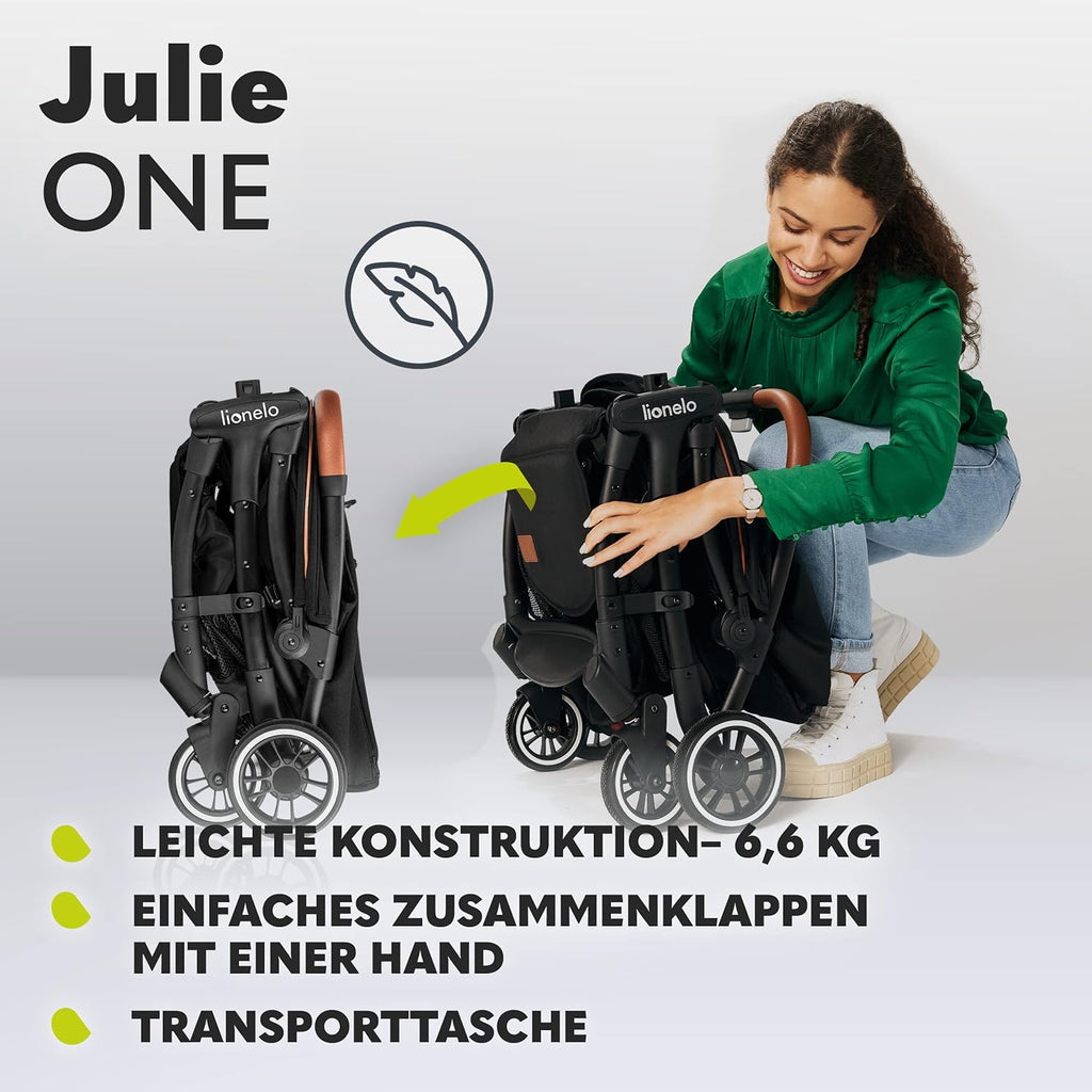 LIONELO Julie One Passeggino da 0 a 22 kg, schienale e poggiagambe regolabili, zanzariera, coprigambe, portabicchieri e borsa da trasporto, pieghevole