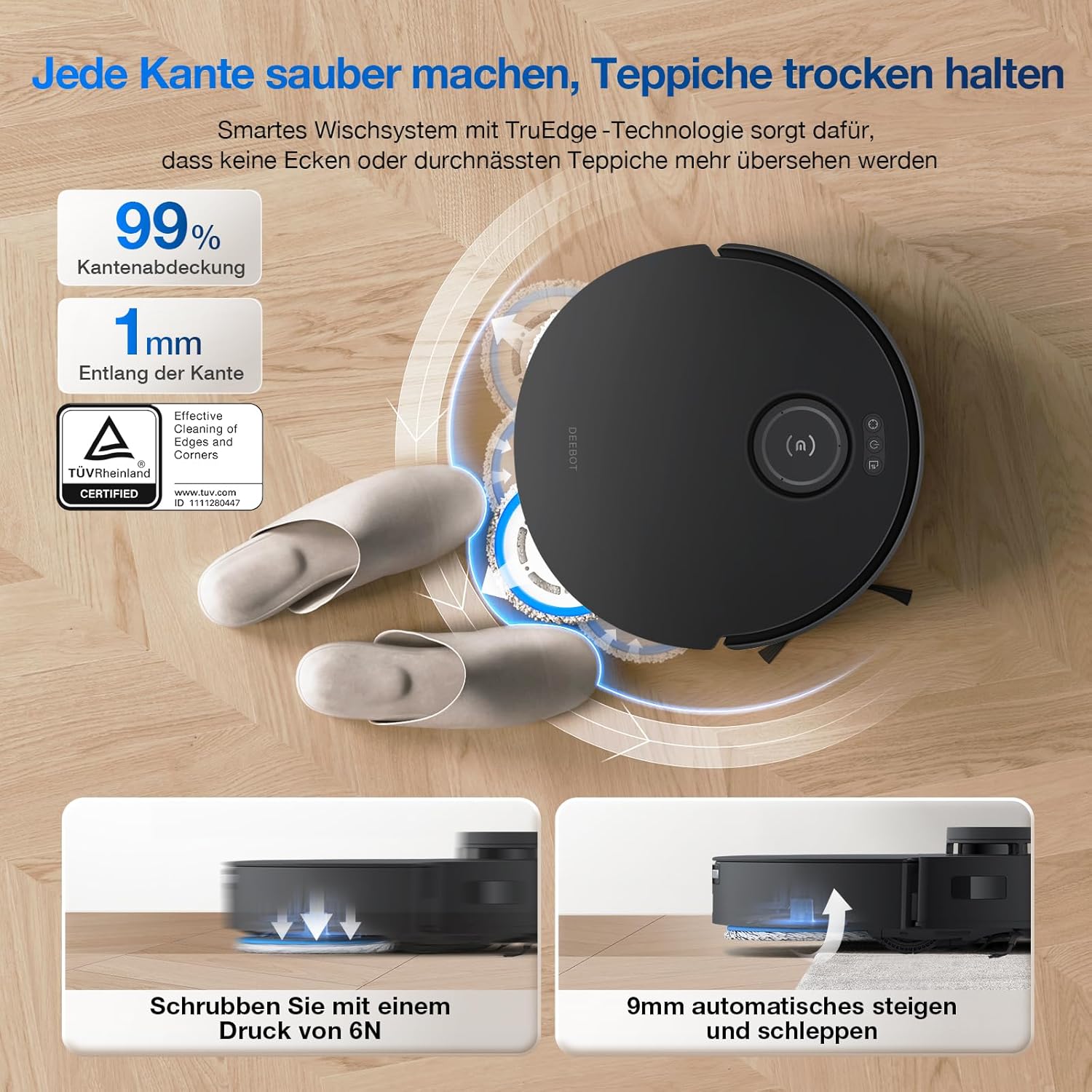 ECOVACS DEEBOT T30S Combo Robot aspirapolvere con funzione di lavaggio e aspirapolvere portatile a batteria, stazione di pulizia tutto in uno, 11000Pa, tecnologia ZeroTangle, pulizia dei bordi TruEdge, lavaggio del mop con acqua calda
