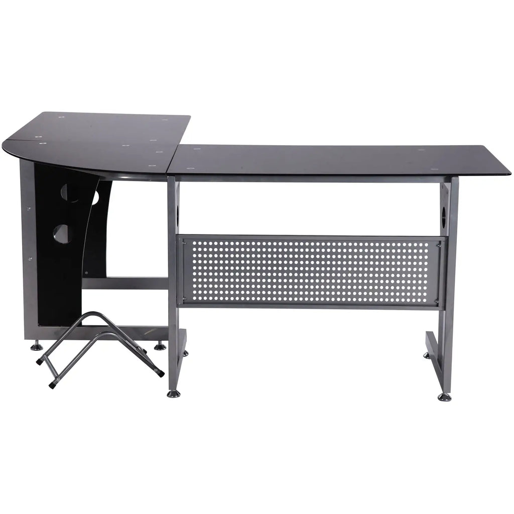 HOMCOM Scrivania angolare a L con vassoio per tastiera e supporto per PC tower