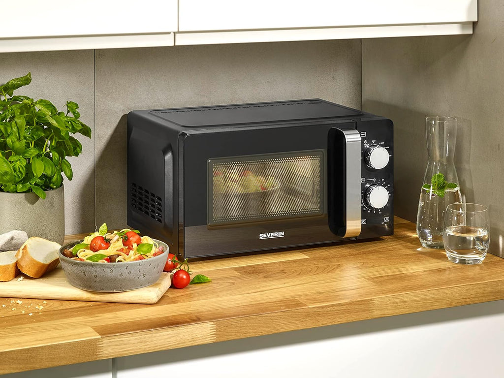SEVERIN Forno a microonde Solo, Forno a microonde per scongelare e riscaldare, Microonde con piatto girevole per una distribuzione uniforme del calore, nero, MW 7886