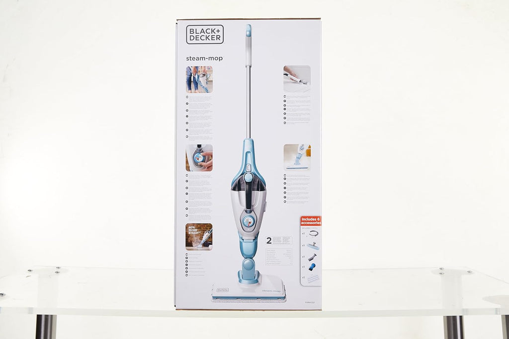 Black+Decker 15-in-1 Dampfbesen Steam-mop (mit Steamitt Dampfhandschuh zur Oberflchenreinigung, AutoSelect für richtige Menge Dampf, 180° drehbarer Reinigungsfu, inkl. 15-tlg Zubehr)