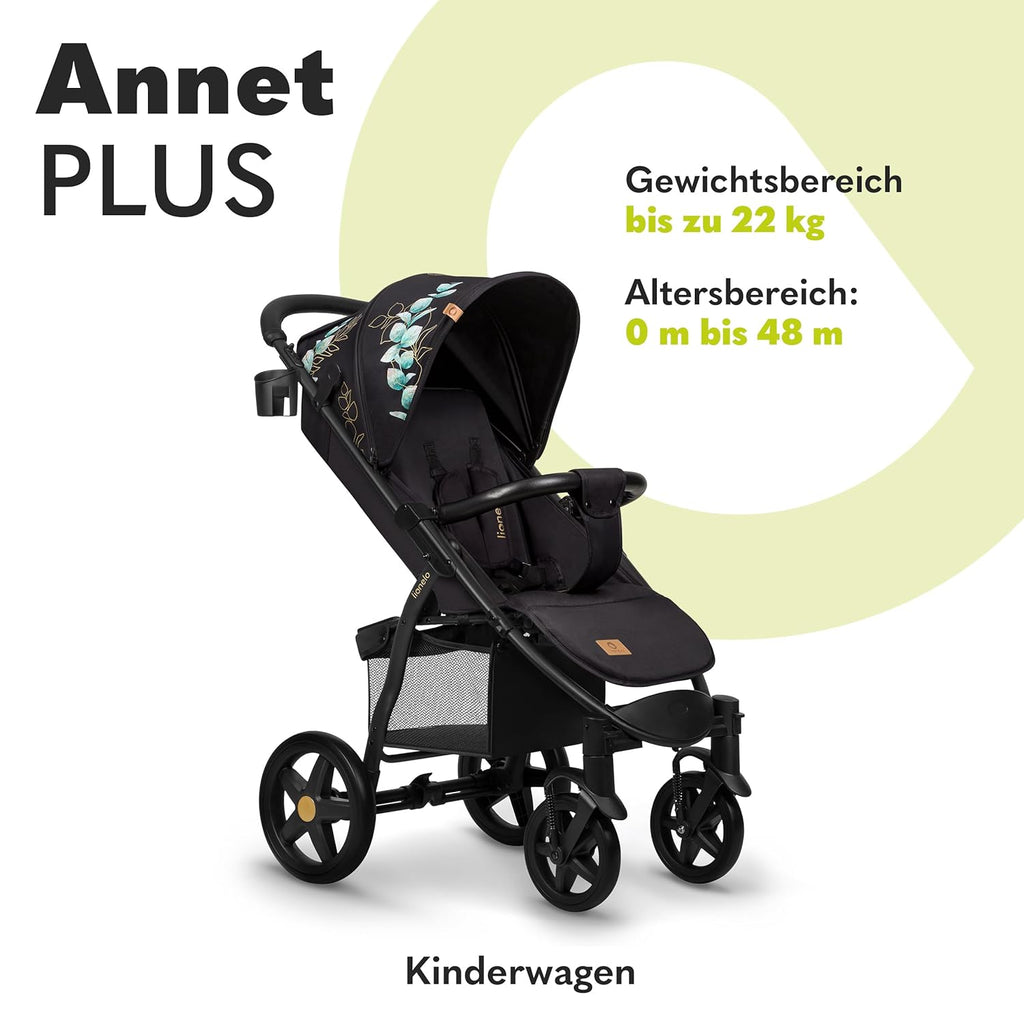 LIONELO Annet Buggy fino a 22 kg con funzione reclinabile, passeggino compatto richiudibile con accessori, ruote in schiuma EVA, zanzariera, coprigambe, portabevande, cestino (Golden Moments, Tour)