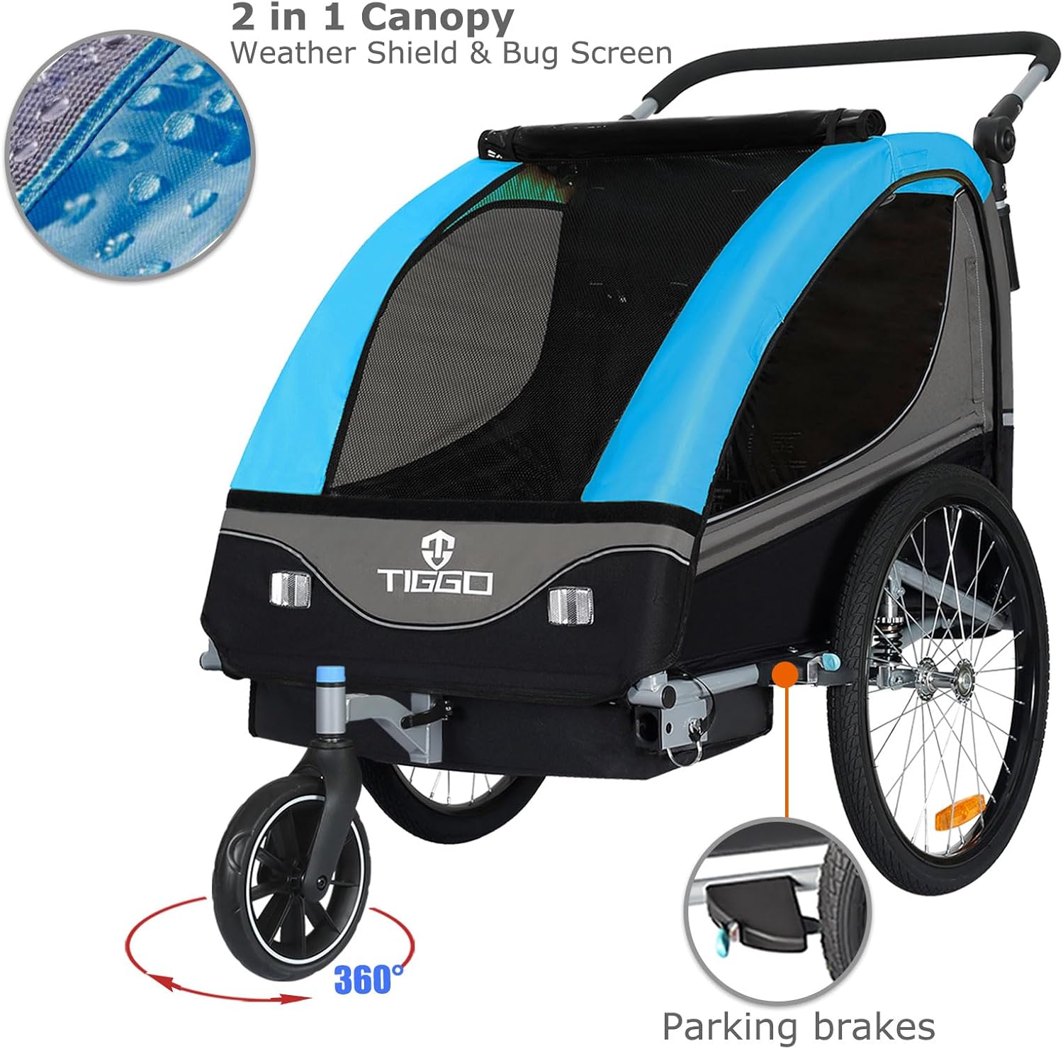 Tiggo S2 Rimorchio per Bambini con Sospensioni Jogger 2 in 1 Passeggino Bicicletta Rimorchio Girevole a 360°