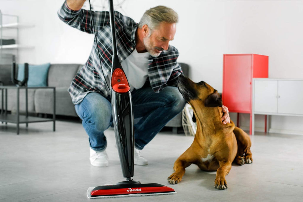 Vileda Steam XXL Power Pad Pulitore a Vapore, Scopa a Vapore per Tutti i Tipi di Pavimento, Eco-Confezione, Nero/Rosso, Taglia Unica
