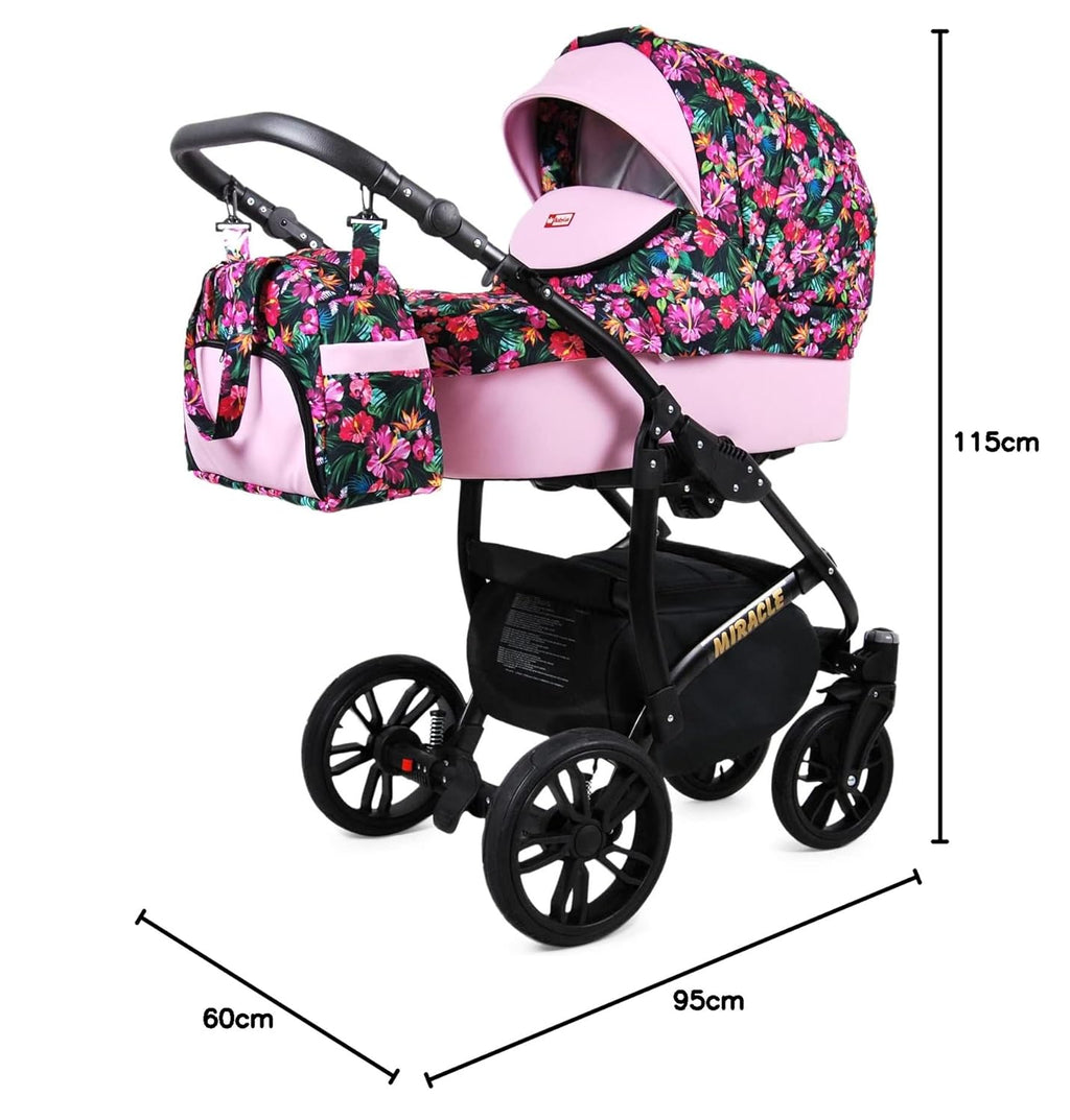 BabyLux® Bambimo Set Passeggino 3 in 1 - Optimal - incl. Navicella, Seduta Passeggino, Seggiolino Auto Ovetto - Seggiolino Auto - Set Passeggino - Passeggino Combinato con Borsa Fasciatoio, Parapioggia ecc.