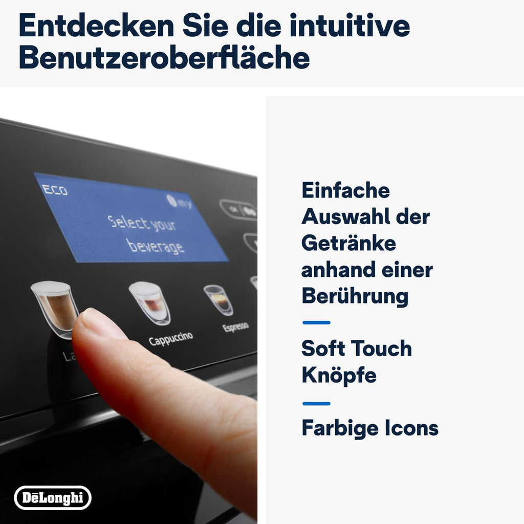 De'Longhi Eletta Evo ECAM 46.860.B Macchina automatica per caffè con sistema LatteCrema per il latte, cappuccino ed espresso con un solo tocco, display LCD e pulsanti a sfioramento, colore nero
