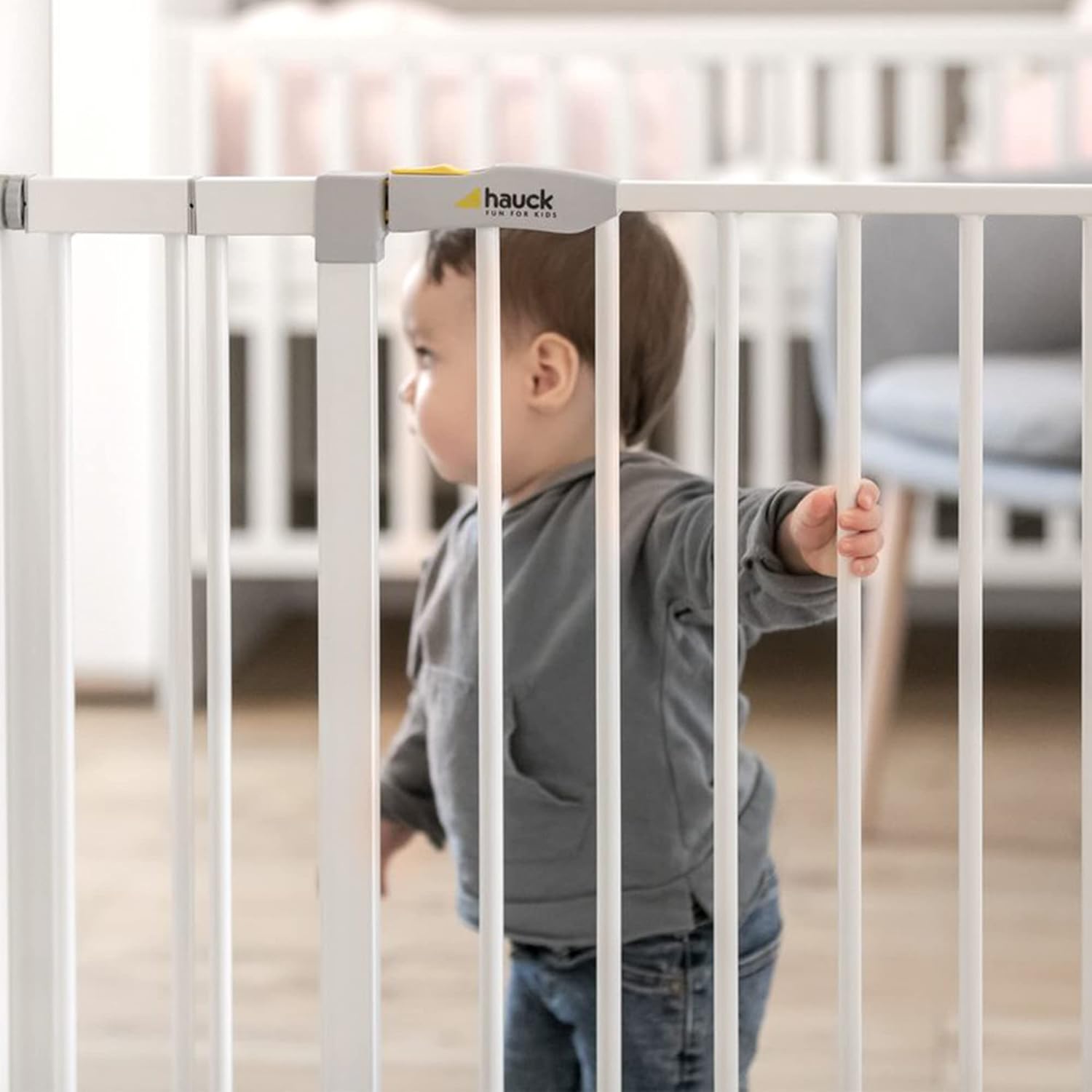Hauck Cancelletto di Sicurezza / Cancelletto per Porte Open N Stop, per Larghezze 75 - 80 cm, Senza Forare, Apertura a una Mano, Apertura su Due Lati, Metallo, Bianco