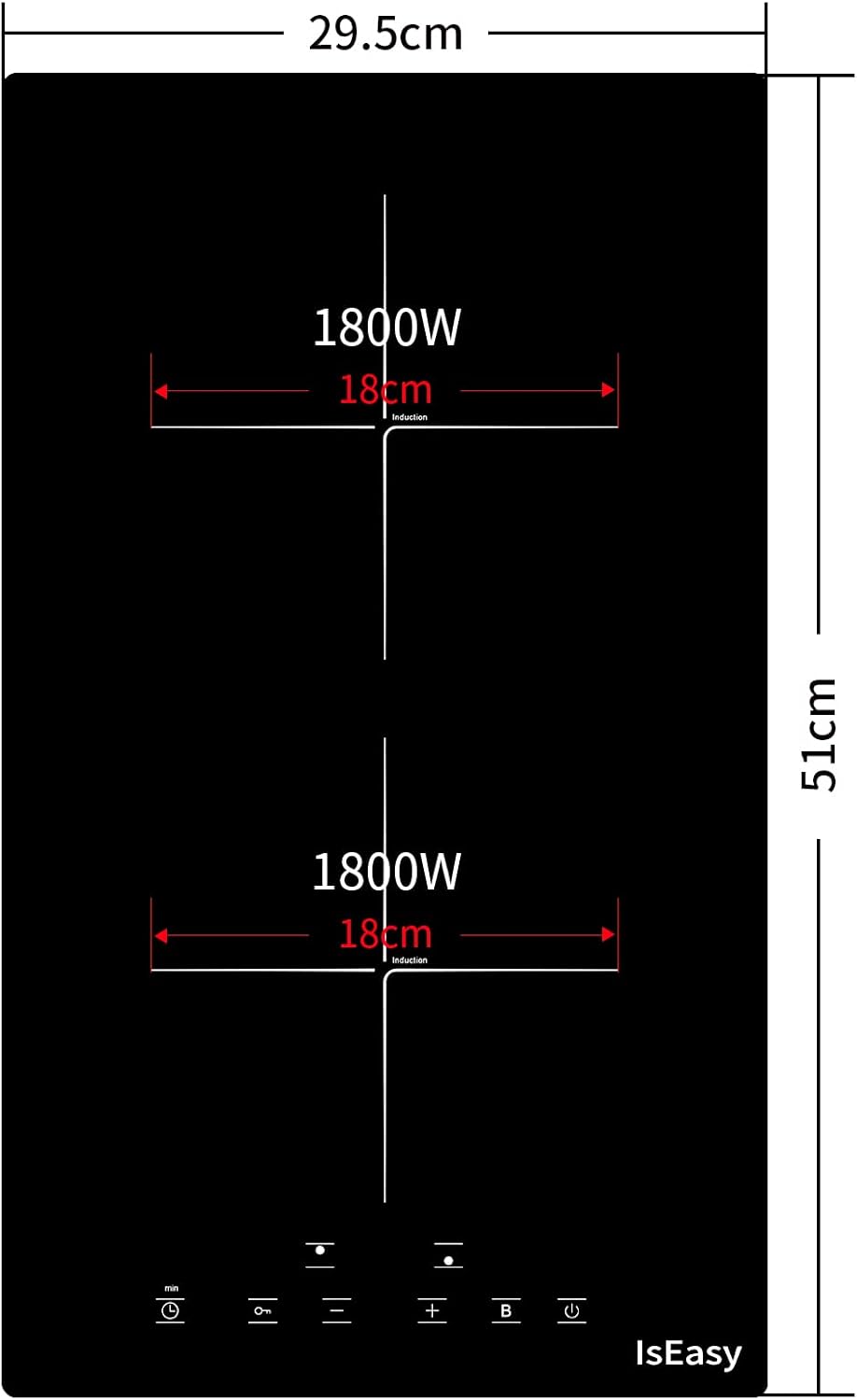 IsEasy 4 Zonen Einbau Induktionskochfeld mit 9 Leistungsstufen &1-99Min Timer, Boost-Funktion, Induktionskochplatte, Induktion Herdplatte mit 4 Platten, 60cm, 6800W, Schwarz