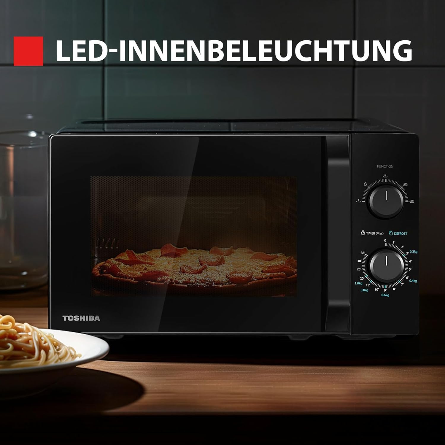 Forno a microonde a libera installazione Toshiba MW2-MM20PF(BK) / microonde singolo / 20L / 800W / 5 livelli di potenza con pratica funzione di scongelamento/illuminazione interna a LED/Nero