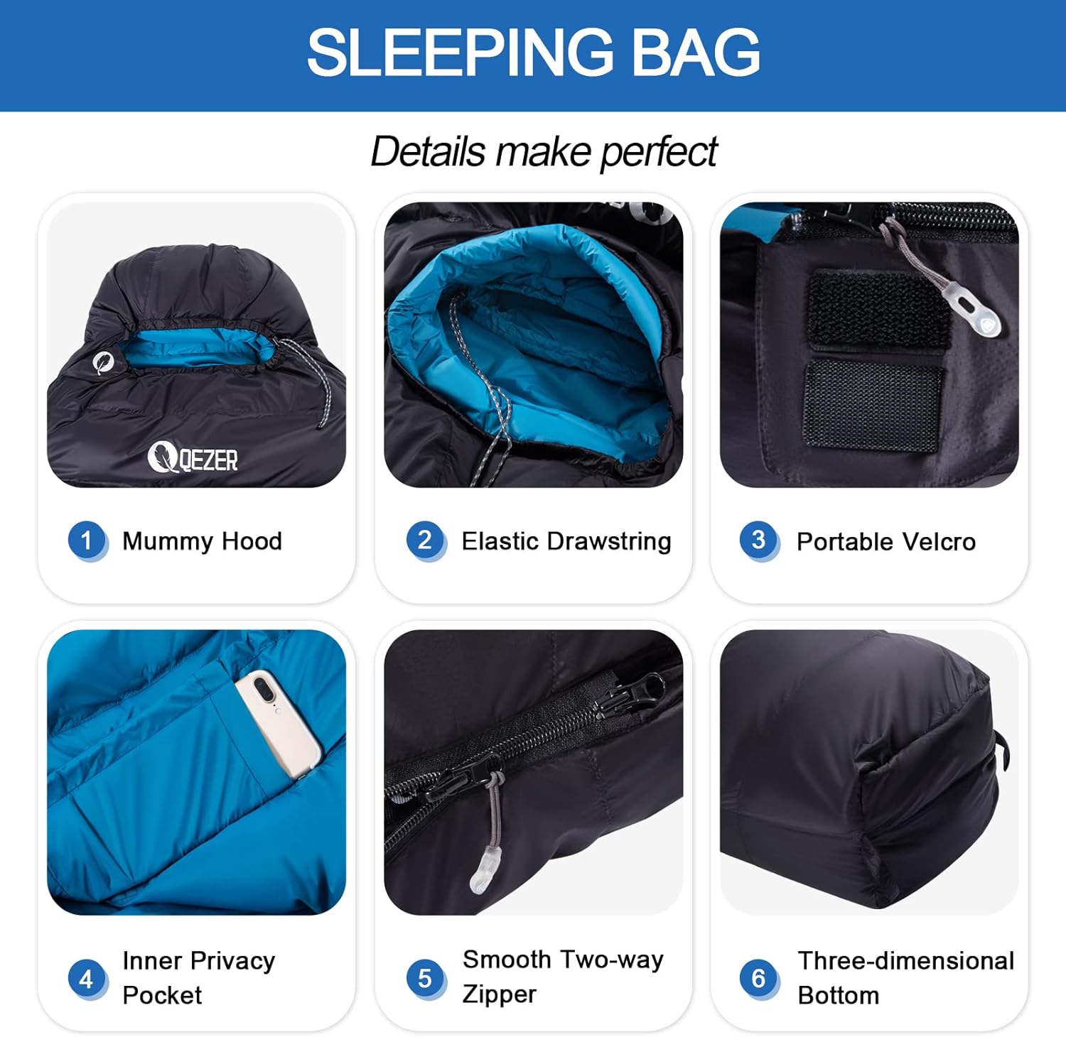 QEZER Daunenschlafsack Warmer Winter Schlafsack Outdoor -8°C bis -23°C 4 Jahreszeiten Mumienschlafsack für Erwachsener und Jugendliche Camping Outdoor und Indoor