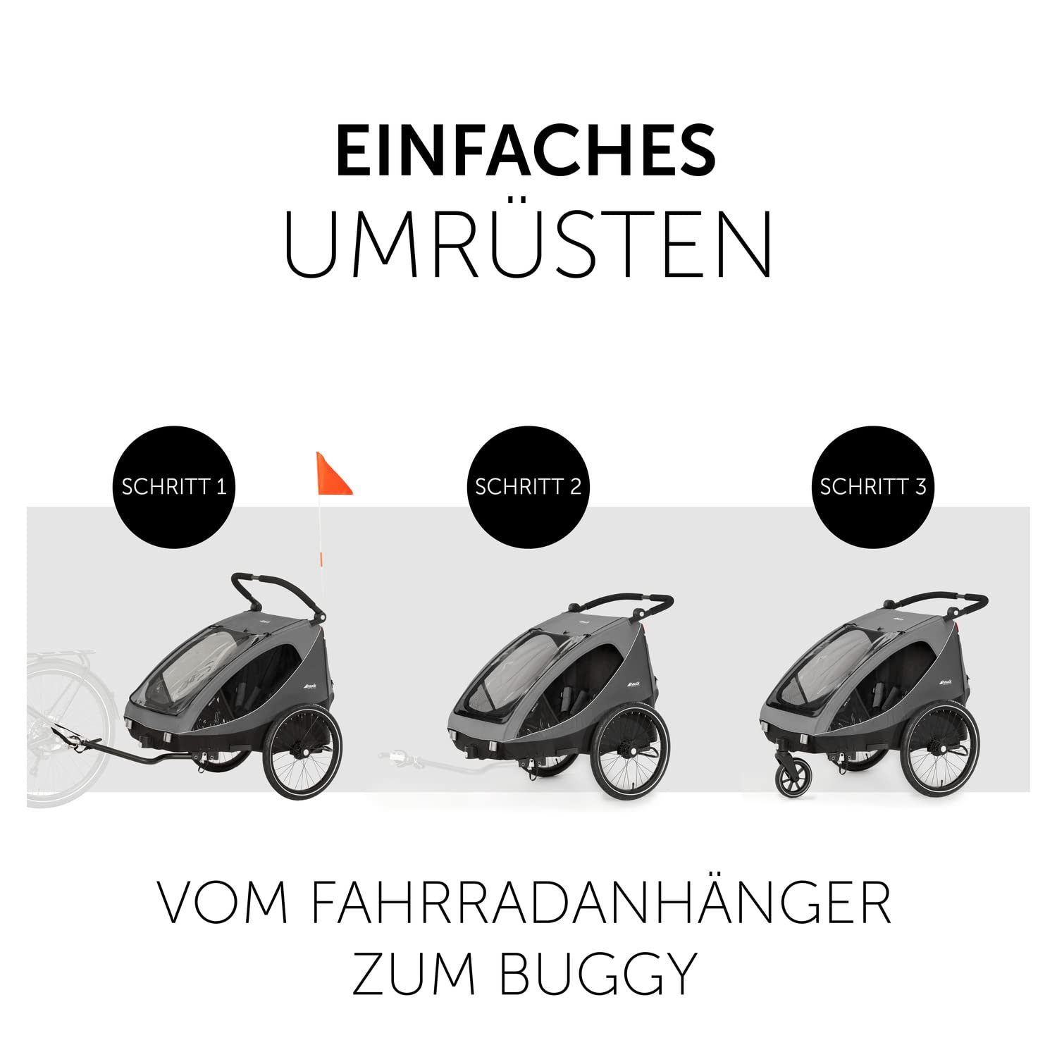 hauck Rimorchio Bici & Passeggino Dryk Duo Plus con Sospensioni, per 2 Bambini (6-48 mesi), incl. Timone, Ruota da Passeggino, Bandierina e Luce LED, Pieghevole, Regolabile in Altezza, Baule XL (Verde Scuro)