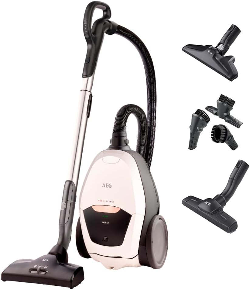 AEG VX82-1-KO Aspirapolvere / 75% materiale riciclato / regolazione automatica della potenza di aspirazione / estremamente silenzioso anche su tappeti / raccoglie particelle grandi + piccole / cavo lungo / 600W / nero