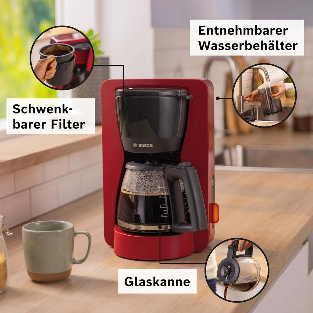 Bosch Filterkaffeemaschine MyMoment TKA3M134, Thermokanne 1 L, für 8-12 Tassen, Tropfstopp, schwenkbarer Filtertrger, Entkalkungsprogramm, abnehmbarer Wassertank, 1200 Watt, Schwarz matt