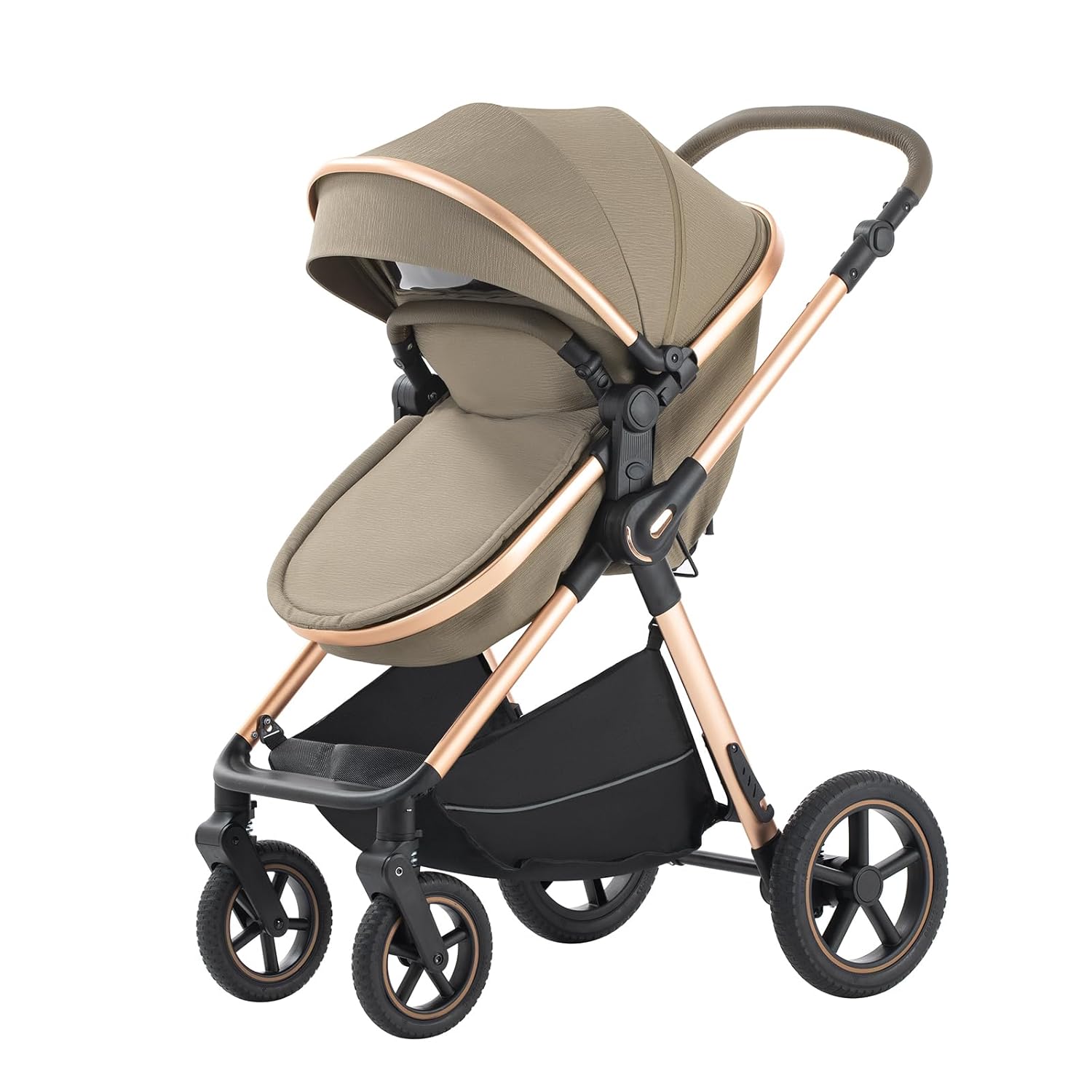 Shineey kinderwagen 3 in 1 Buggy Babybett Komplett Set Einem Klick Zusammenklappbarer Kinderwagen, 3 in 1 KombiKinderwagen Aluminiumrahmen für Neugeborene