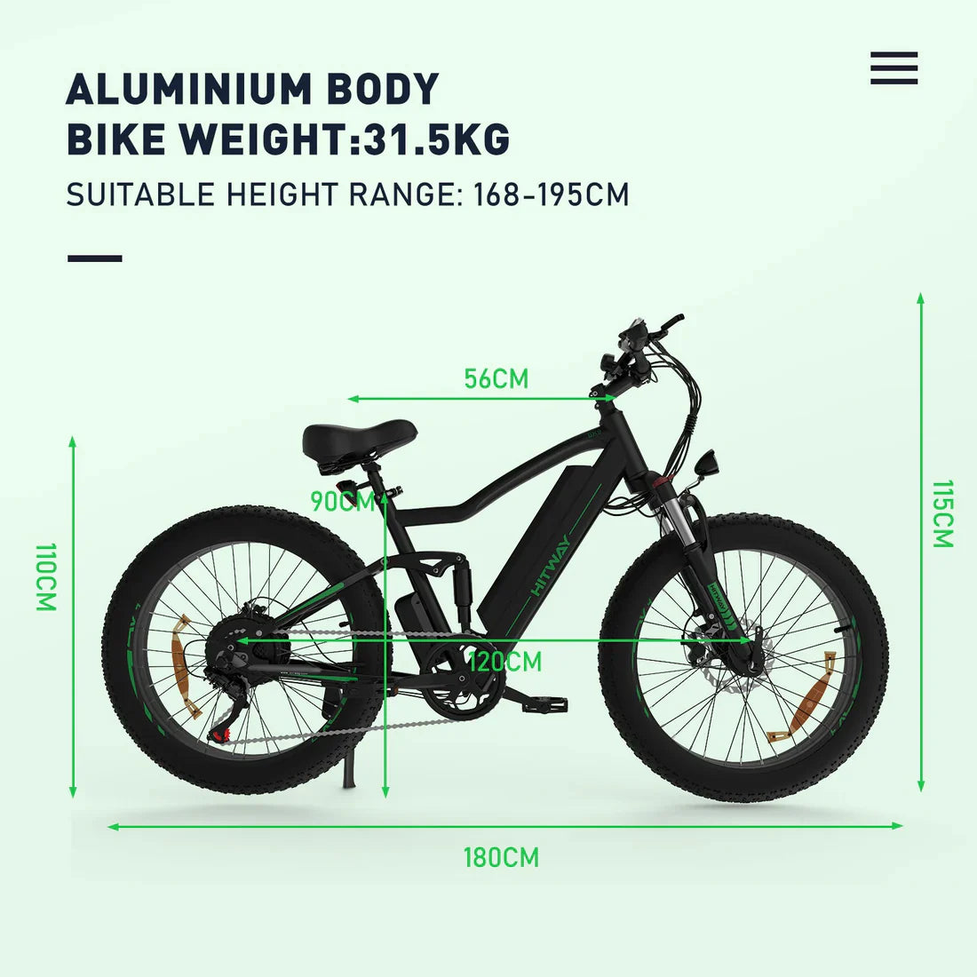 Bicicletta Elettrica Hitway BK9 - Motore 500W, 48V 15Ah, Pneumatici Fat 26 x 4.0 - E-Bike da Montagna All-Terrain