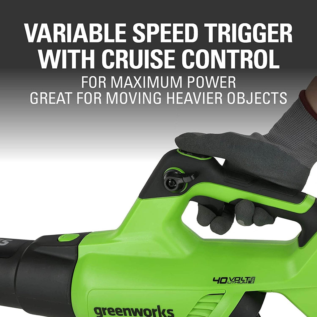 Greenworks GD40ABK2X Axial Akku Laubbläser mit bürstenlosem Motor, 210 km/h, 15,6 m³/min, zwei 40V 2Ah Akkus & Ladegerät, 3 Jahre Garantie