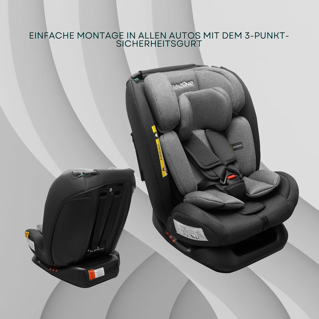 Kindersitz ohne Isofix 0-36 kg – Autositz i-Size 40-150 cm (Gruppe 0+ 1 2 3) – 5 Punkt Sicherheitsgurt, Verstellbare Kopfstütze