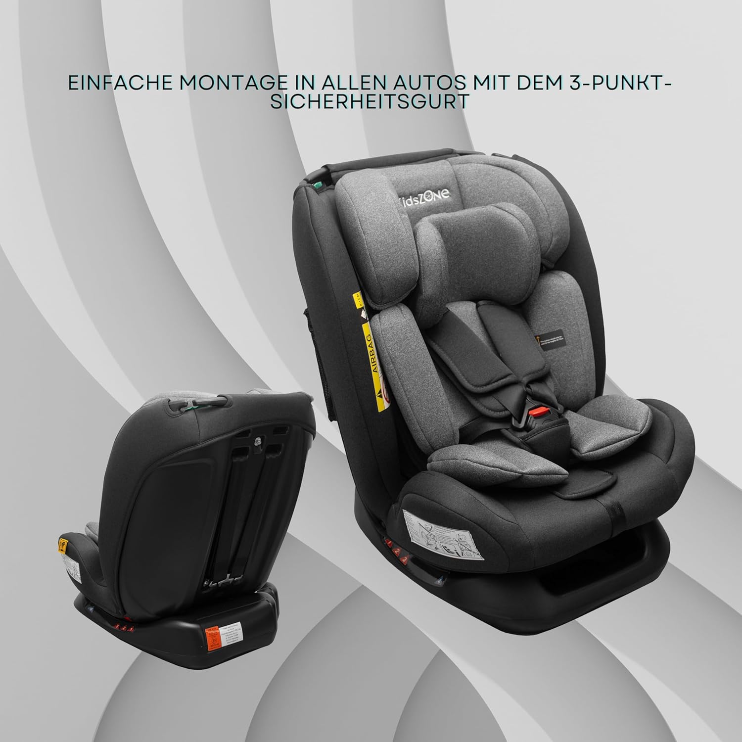 Kindersitz ohne Isofix 0-36 kg – Autositz i-Size 40-150 cm (Gruppe 0+ 1 2 3) – 5 Punkt Sicherheitsgurt, Verstellbare Kopfstütze