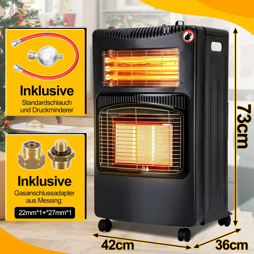 Sonnewelt Gasheizung 4200w und 1260w Gas-Elektro-Heizgert mit Gasdruckregler, Gasschlauch, Gasflaschen Adapter